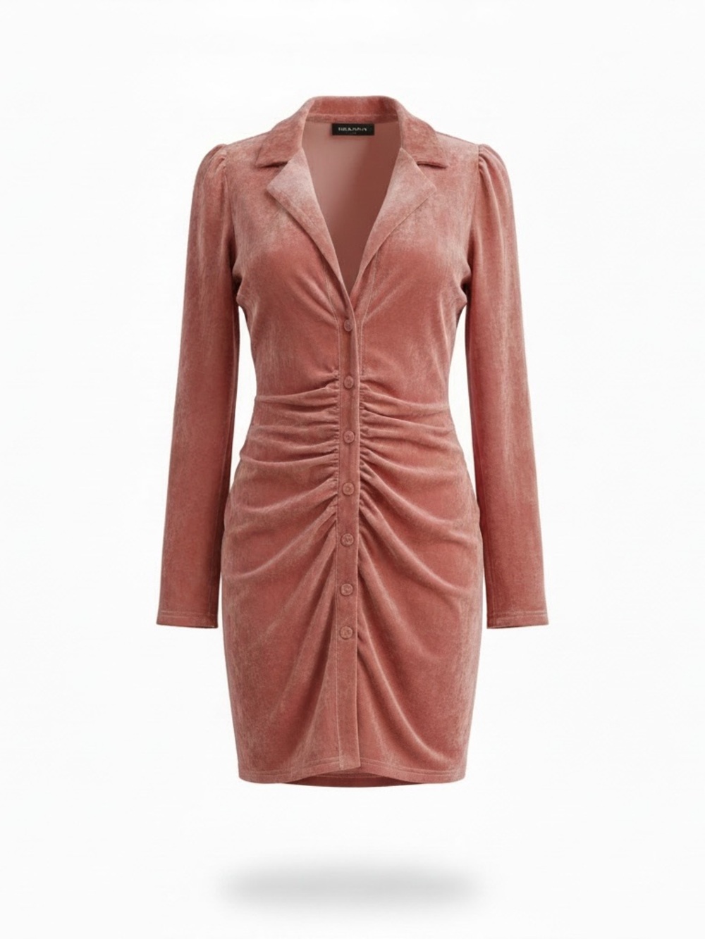 MINKPINK Dusty Rose Velvet Ruched Shirt Dress